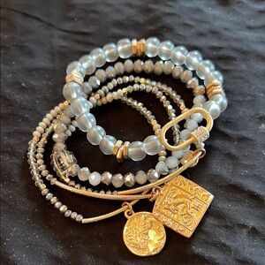 Elegant Gold and Silver Beaded Bracelet Set